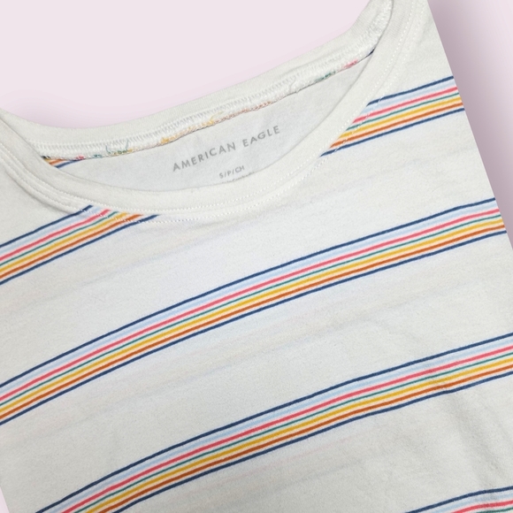 American Eagle Women's Short Sleeve Striped White Tee Size Small - Picture 3 of 3